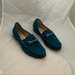 Teal suede loafers